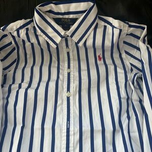 Polo by Ralph Lauren White & Blue Striped Button-Down with Red Pony
